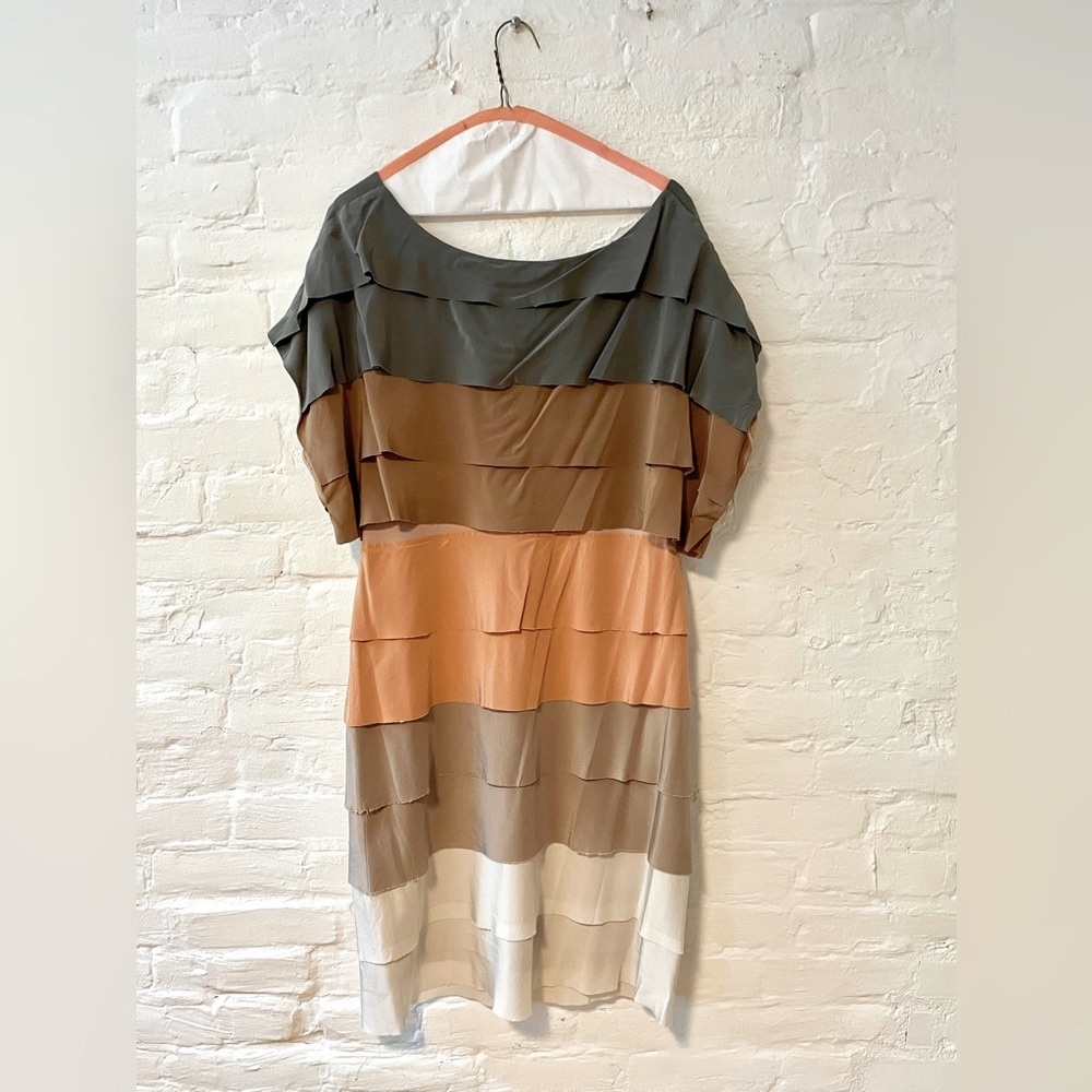BCBGMaxAzria tiered silk capelet sheath dress